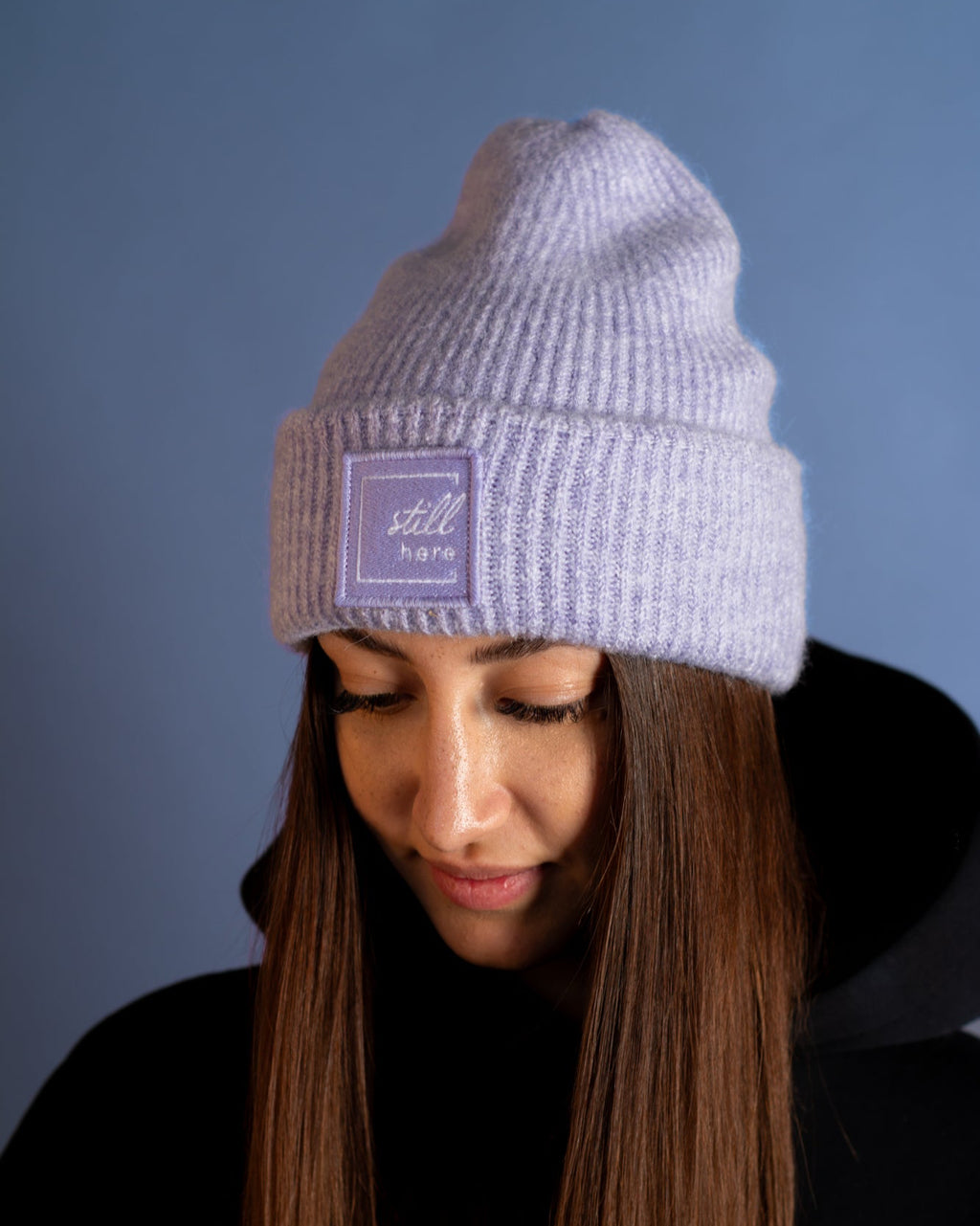 Beanie "still here" lavender soft rib