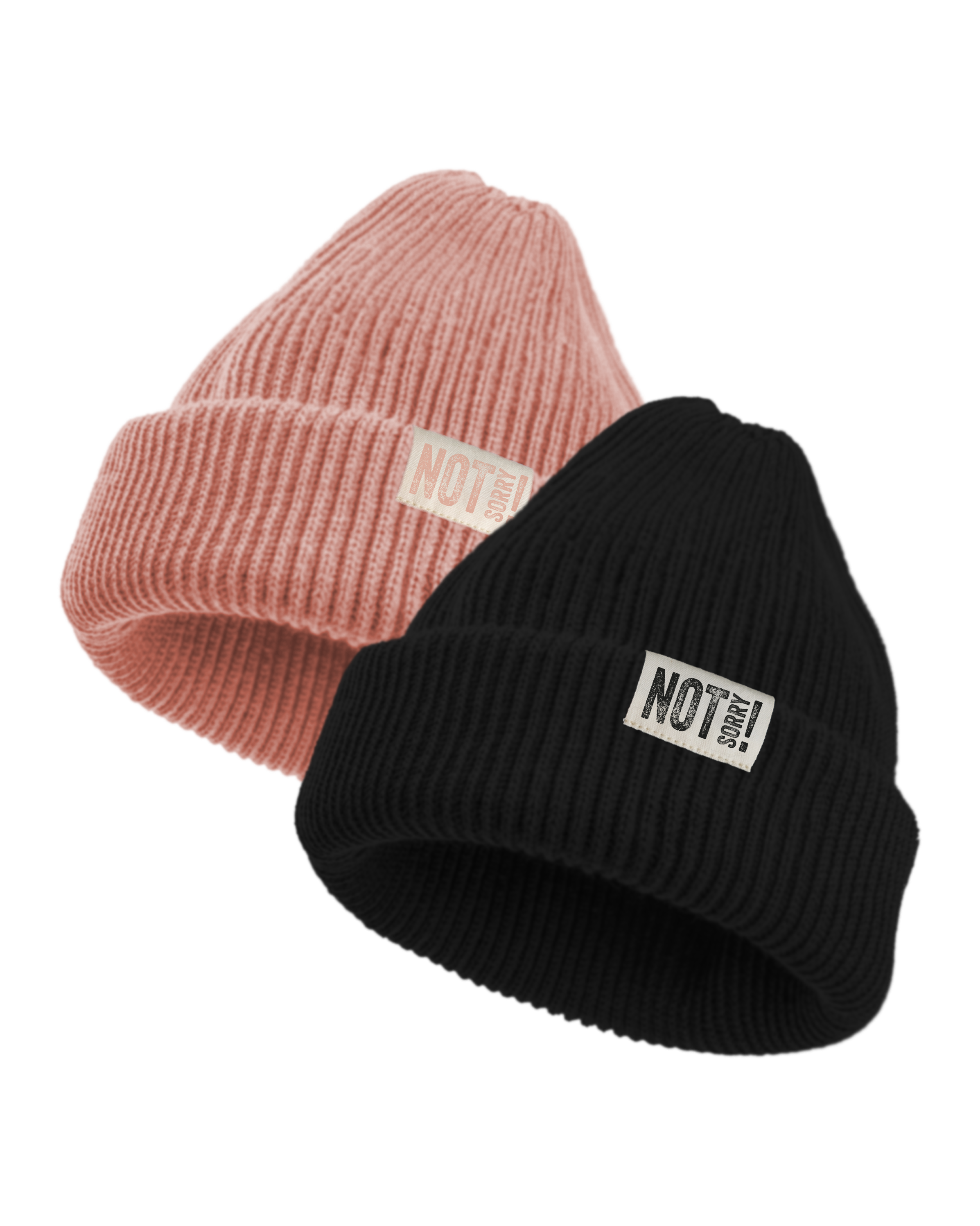 Beanie "NOT Sorry!" mit Label soft-rib