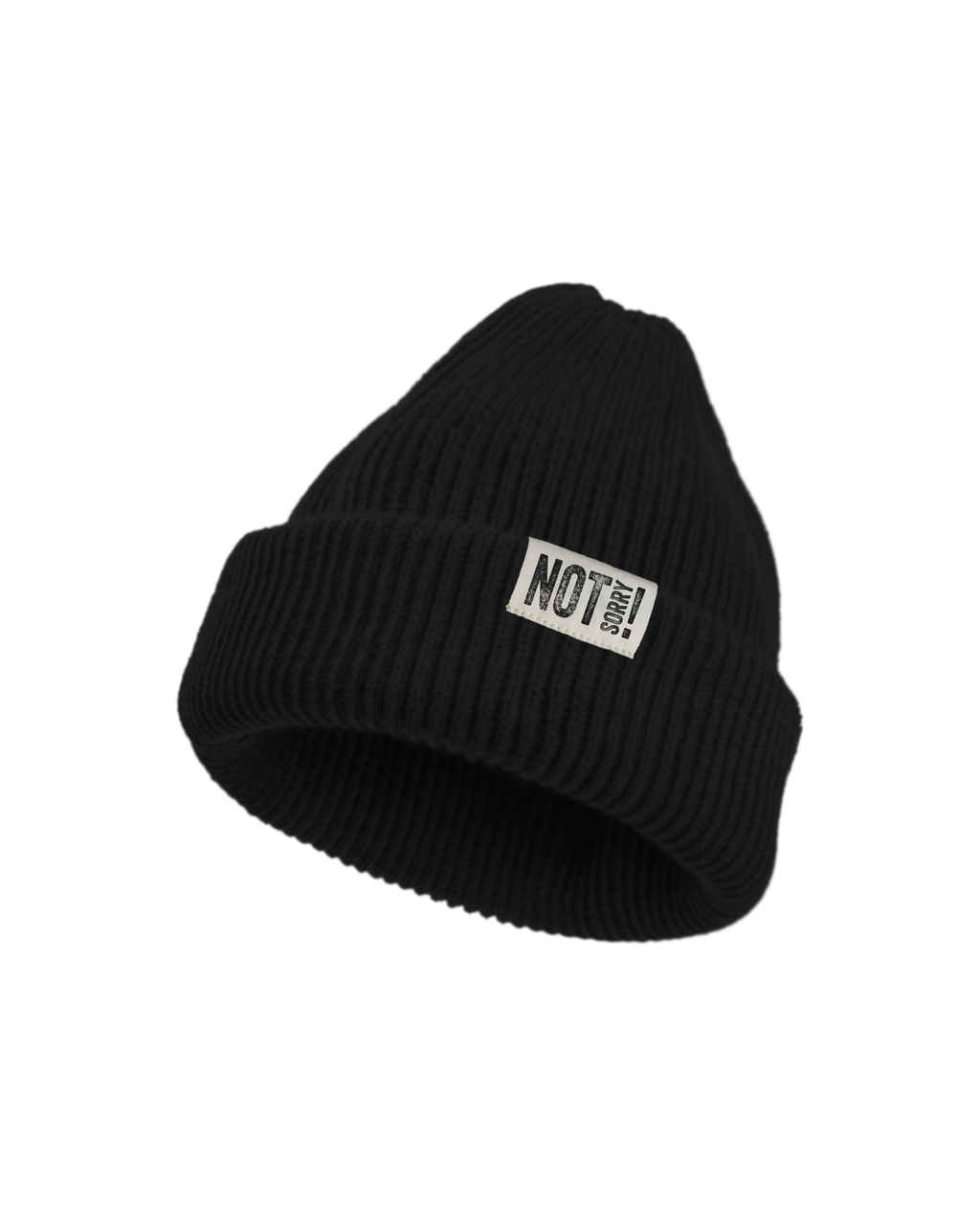Beanie "NOT Sorry!" mit Label soft-rib