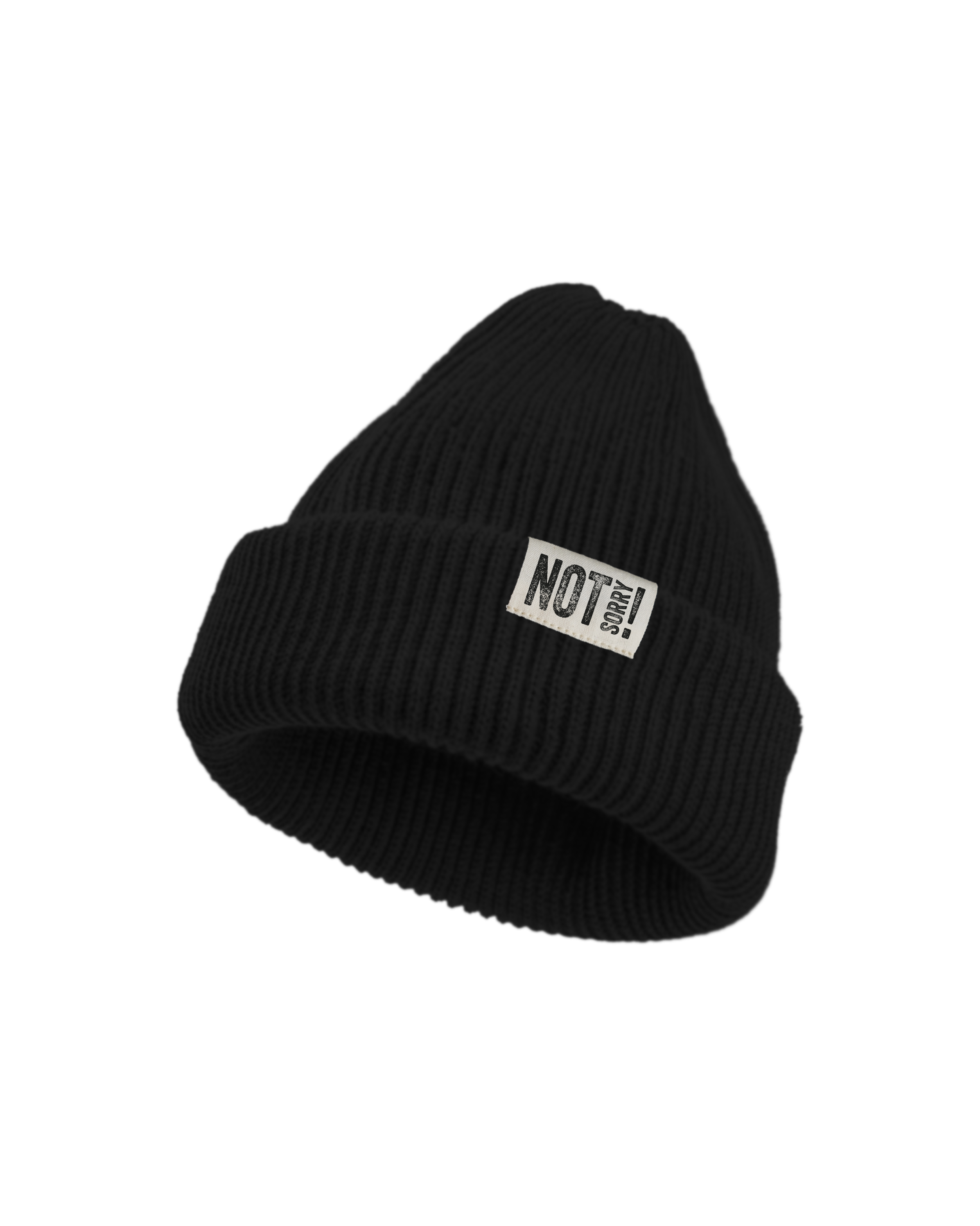 Beanie "NOT Sorry!" mit Label soft-rib